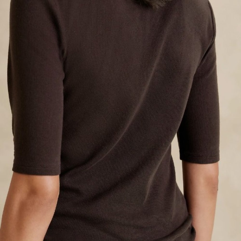 NWT! Banana Republic Ribbed Elbow Sleeve Shirt, XL, Costa Coffee - Picture 2 of 3